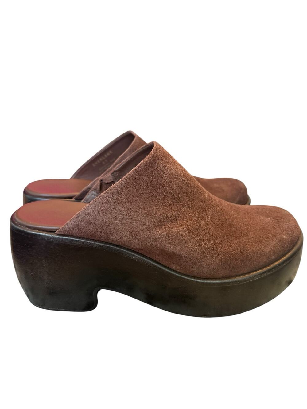 Everlane The Wooden Puffa Clog Women 8.5 Brown Suede Capsule Wardrobe Minimalist